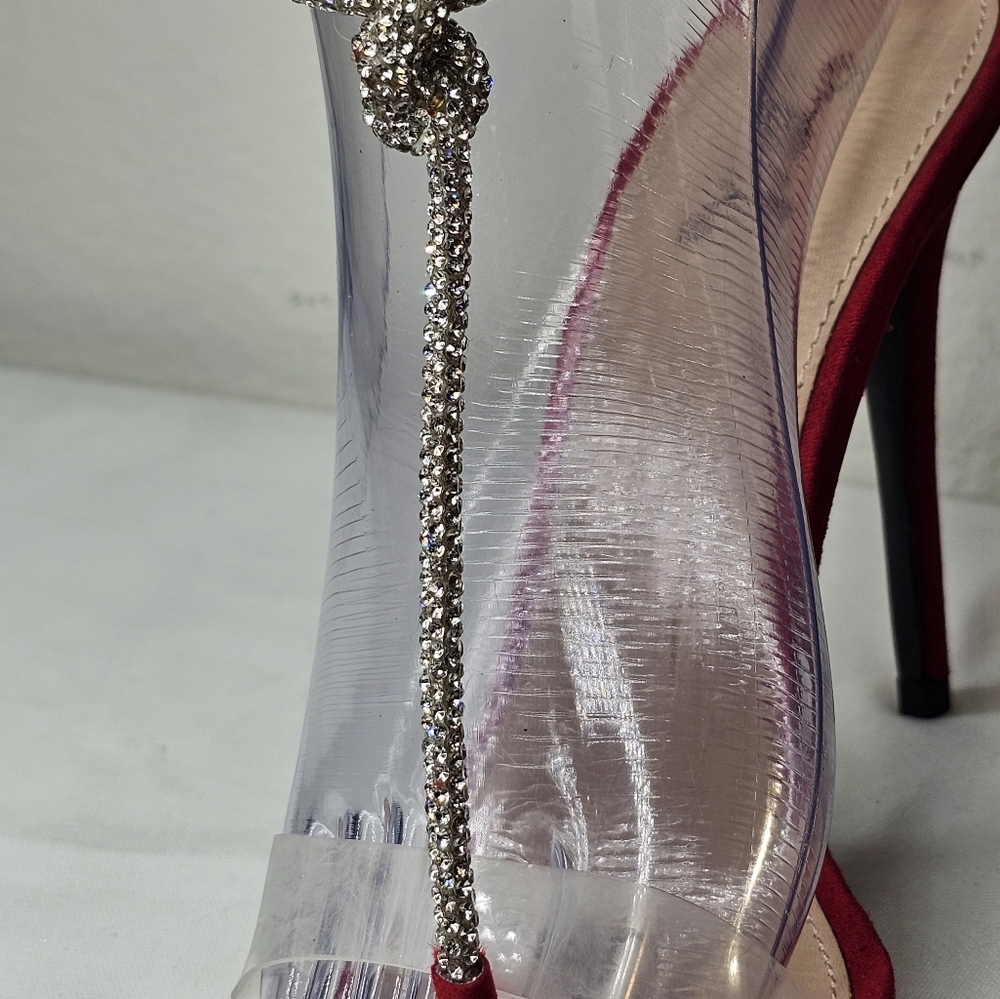 Qupid Red Heels With Rhinestone Ankle Rope, Women's Size 7 - Picture 4 of 10
